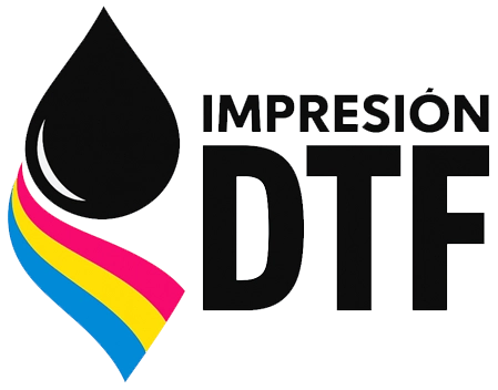 Impresión DTF logo con gota negra brillante y trazo de colores
