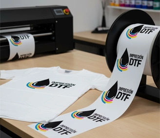 Impresión DTF imagen de camisa impresora y cinta representando a tu mejor aliado
